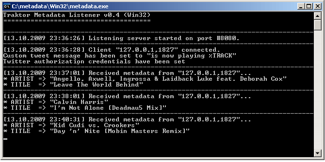 [Screenshot of Metadata Listener user interface]